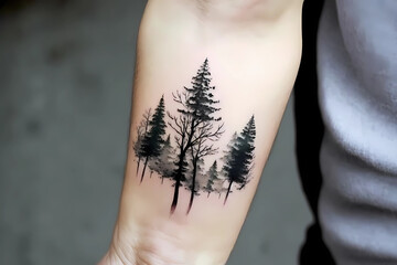 Forest tattoo design for men or women. Generative AI.