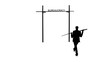 bureaucracy silhouette, a man in a suit wants to jump over the barrier of bureaucracy with a pole