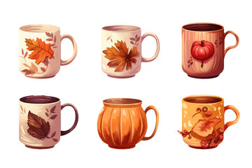 ui set vector illustration of autumn beverage cup isolate on white background