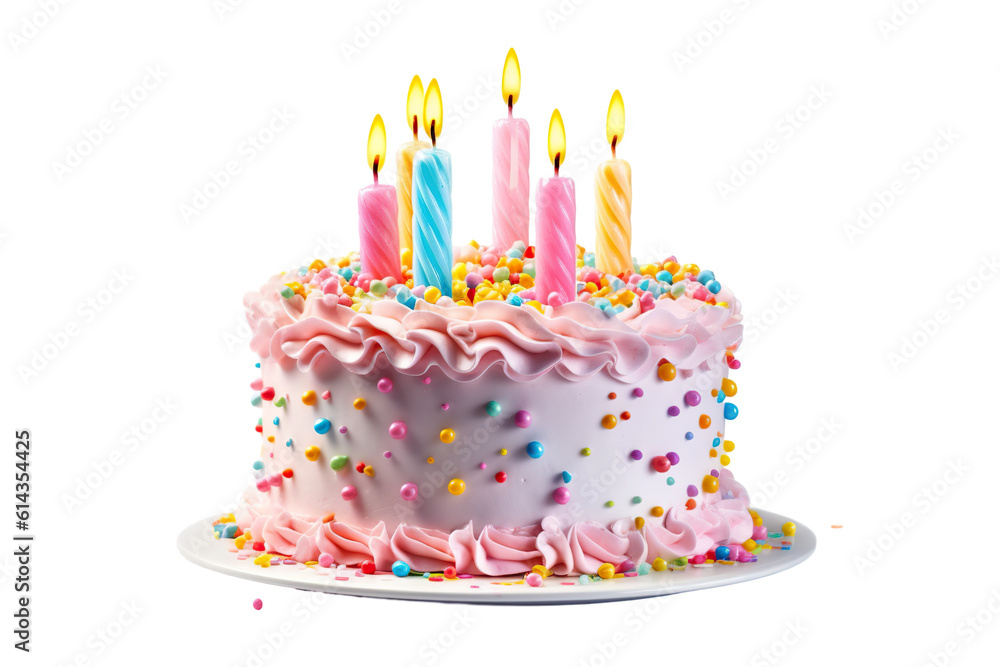 colorful birthday cake with candles. isolated on white background PNG ...