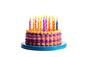 Wall Mural - colorful birthday cake with candles. isolated on white background PNG