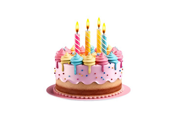 colorful birthday cake with candles. isolated on white background PNG