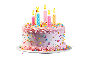 Wall Mural - colorful birthday cake with candles. isolated on white background PNG