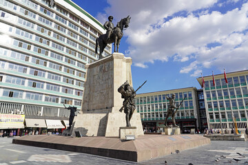 Wall Mural - Ankara Victory Monument  Zafer Aniti one of the most popular iconic symbols of Ankara. Statue of Mustafa Kemal Ataturk, Turkish people in the Ulus square in Ankara.