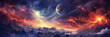 Fantasy planet, night sky on background, panorama. AI Generative