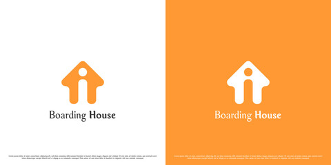 Boarding house logo design illustration. Flat silhouette simple minimalist boarding house comfortable residential house building. Apartment hotel cozy occupancy rental design.