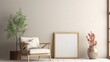 © Rinku - Interior poster mockup with vertical wooden frame in home interior background generative ai