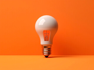 Light bulb on orange background. Minimal idea concept. 3d render.AI Generated