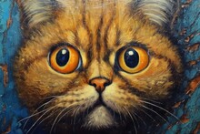 Cat Painting With Big Eyes Dreamlike Background With Cat Hand Drawn Style Illustration  Generative AI