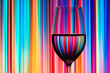 canvas print picture - Weinglas vor einem Hintergrund mit farbigen vertikalen Streifen