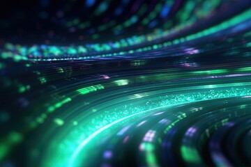 Wall Mural - abstract futuristic background with green blue glowing neon moving high speed wave lines and bokeh l