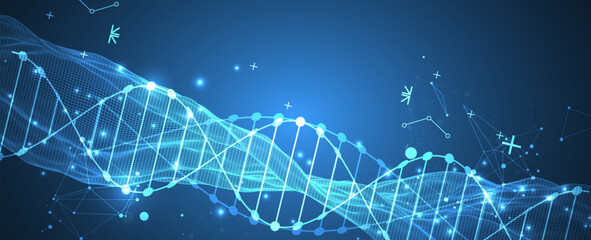 Wall Mural - Abstract futuristic background for design works..Science template, wallpaper or banner with a DNA molecules.