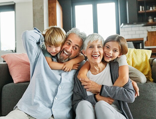 Wall Mural - grandchild family child grandparent man woman grandfather happy together grandmother girl senior boy