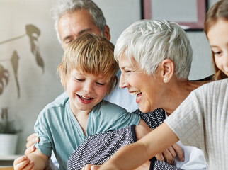 Wall Mural - grandchild family child grandparent grandfather happy together grandmother girl senior boy man woman