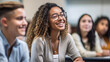 © Robert Kneschke - Smiling girl student participating in class in High school