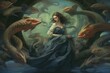 Medea's Metamorphosis: Marvel at the transformation of Medea, as she transcends her mortal form and assumes a majestic presence in a surreal, dreamlike style illustration generative ai