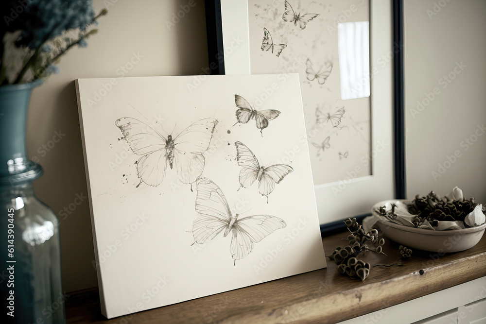 sketch of butterflies on off white minimalistic,interior design,black ...