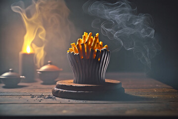 Mouthwatering Finger Fries Photography with smoke in a dark Background