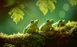 The green tree frogs lined up to rest and relax. Cute tree frogs dominate a part of the green forest. Nature background display. AI generated.