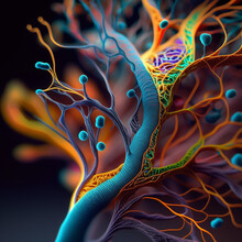 Visualization Of Neural Connections In The Brain, Unveiling A Complex Web Of Interwoven Neurons That Highlights The Intricacy Of The Mind's Inner Workings. Generative AI.