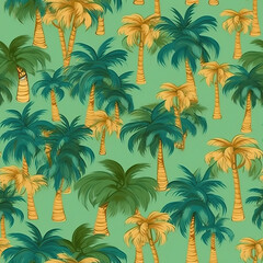  Seamless pattern, palm trees close-up, on a colored background.