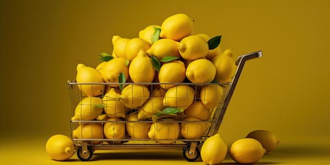 Lemons on yellow background,Generative AI