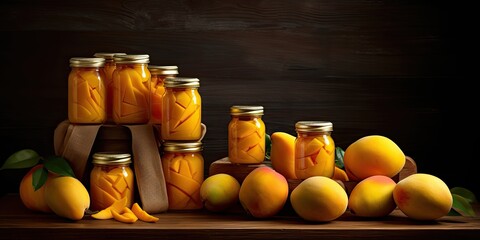 Wall Mural - Product mangoes Fresh delicious sweet ,on black background,generative AI