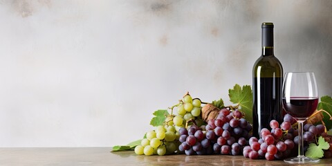 Wall Mural - Juicy grapes and bottles of red wine on a White background ,Generative AI.