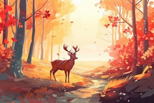 Beautiful Deer In Colorful Autumn Forest