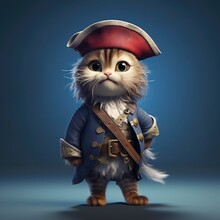 3d Cat Wearing Pirate Clothes.Generative Ai