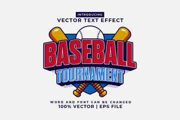 Wall Mural - Editable text effect Baseball Tournament Logo 3d Cartoon template style premium vector