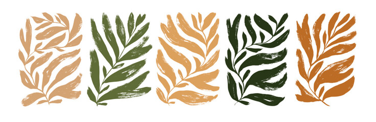 matisse inspired contemporary plant shapes in neutral colors. brush drawn branches with long leaves 