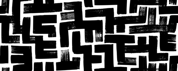 Abstract vector background design with maze mosaic texture. Bold brush strokes seamless pattern. Intricate labyrinth ornament. Abstract geometric decorative background. Grunge scribbles.