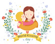 © dinasimba2009 - World kissing day card Happy international kiss holiday greeting cartoon poster Parents and kids