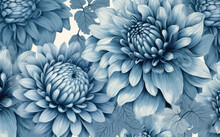 Vintage Blue Floral Decorative Illustration Seamless Pattern Design Background Flower Leaf. Generative AI.