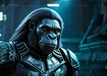 Closeup Gorilla Warrior Concept With Metal Armour, Generative Ai