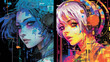 canvas print picture - Cyborg, Robot, Androide Mädchen, Manga-Charakterdesign, Anime-Stil, Manga-Kunst, Comics, Tinte, Graffiti-Kunst, Grafik, Neonfarben, auf dem Cover eines Magazins.  Generative AI