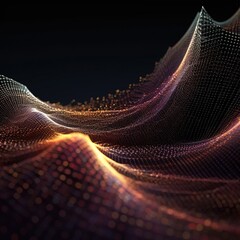 Wall Mural - abstract digital wave with particles on dark background.generative ai