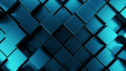 Wall Mural - blue 3d abstract background. cube mosaic surface animated pattern. creative blank with squares motio