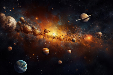 Wall Mural - solar system with many planets. generative ai