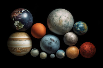 Wall Mural - solar system with many planets in a black background. generative ai