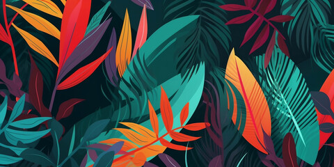 Sticker - Beautiful abstract colourful tropical leaf seamless background, Generative AI