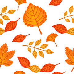 Wall Mural - Seamless pattern of colorful autumn leaves vector illustration on white background