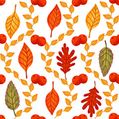 Wall Mural - Seamless pattern of colorful autumn leaves vector illustration on white background