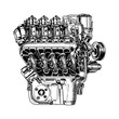 engine vector drawing. Isolated hand drawn object, engraved style illustration