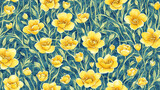 watercolor Beautiful Buttercup flower, tile seamless repeating pattern