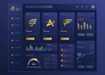 Infographic NFT dashboard. UI design with graphs, charts and diagrams. Web interface template for business presentation