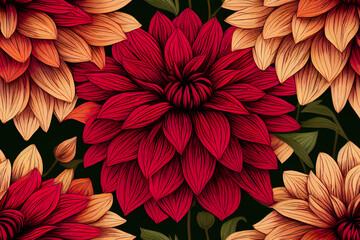 Wall Mural - tile. Seamless floral pattern with dahlias. Generative AI