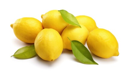 Wall Mural - Set of lemons and leaves, isolated on white background macro lens realistic lighting