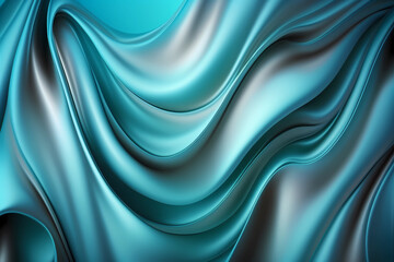 Wall Mural - Abstract blue background. Silk satin style backdrop with liquid wavy folds and trendy metal effect.